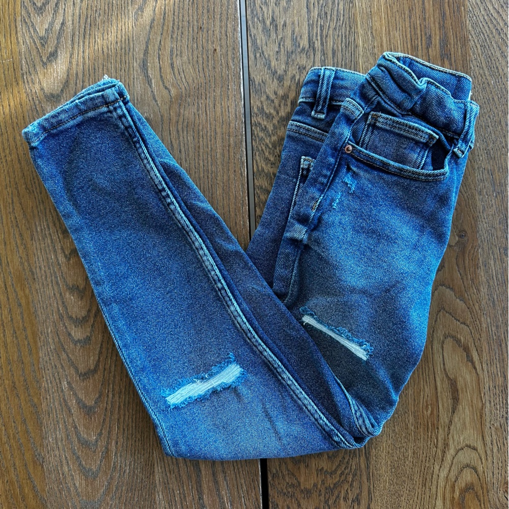 Zara Girls Distressed Denim Jeans Navy Blue | Size 9 - Picture 3 of 8